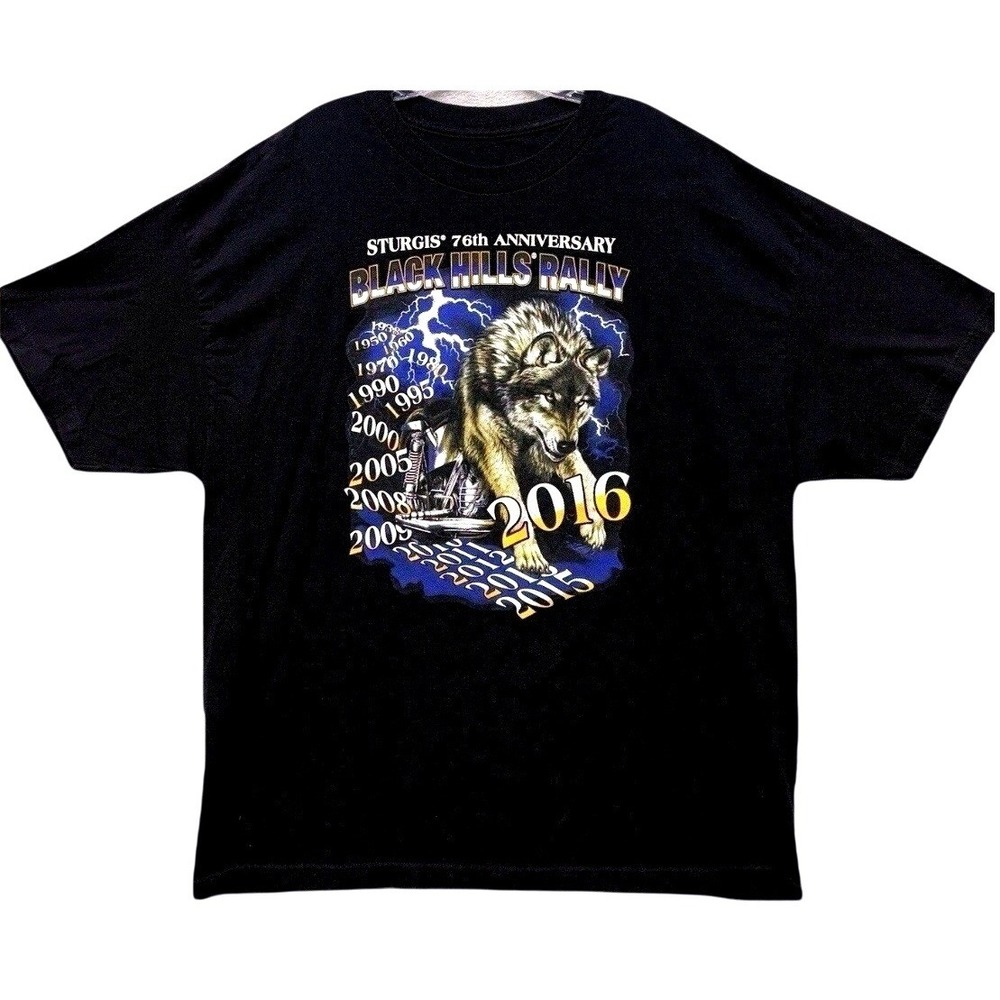 Sturgis 76th Anniversary Black Hills Rally T-shirt 2016 Size XL Biker Wolves Tee